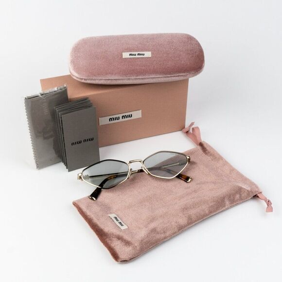 NEW Miu Miu MU56ZS ZVN50K REGARD Pale Gold Grey Geometric Unisex Sunglasses main image 11